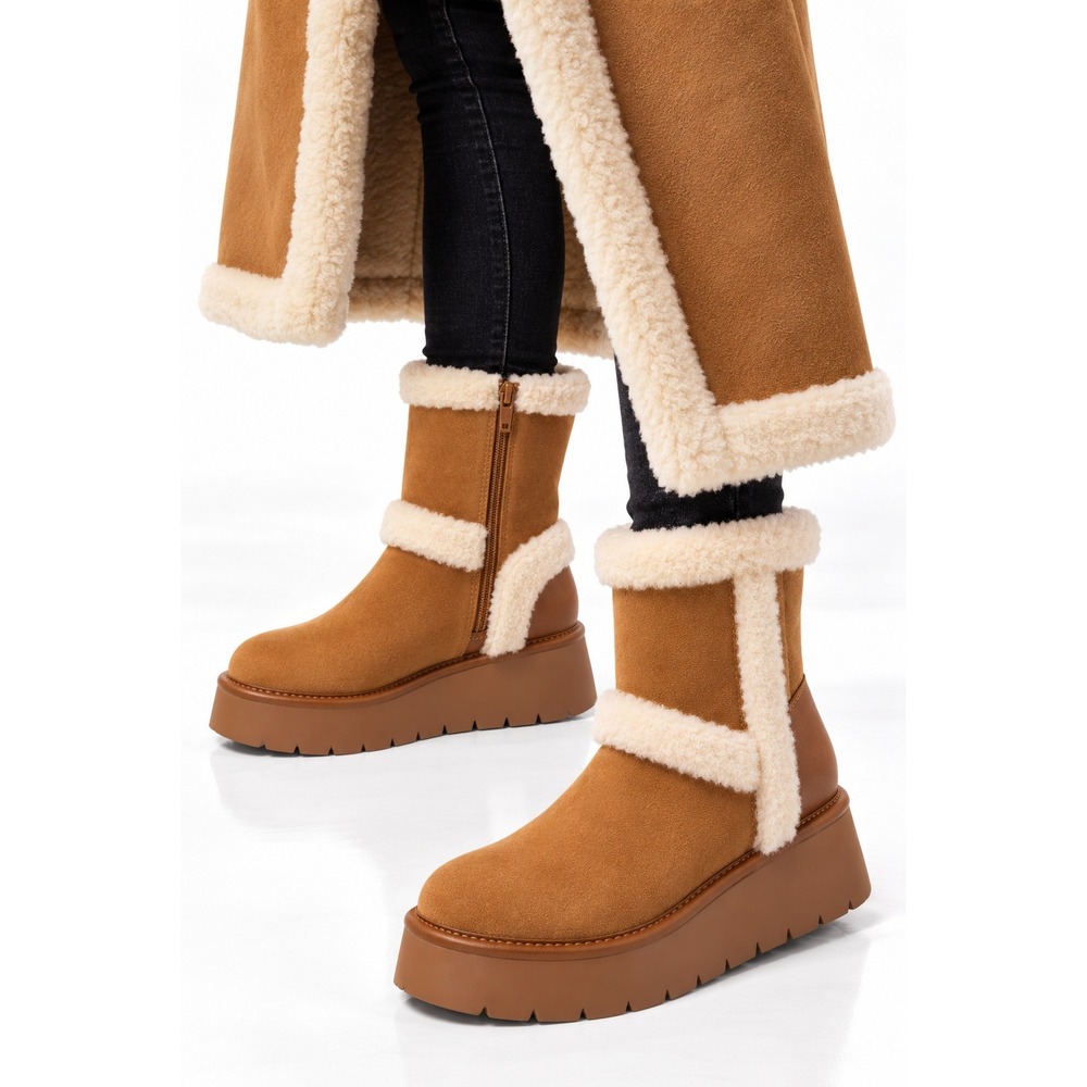 Universal Thread Luma Ankle Boots Women 11 Cognac Faux Shearling Platform New
